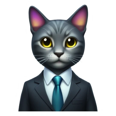 Cat wearing Dark iridescent business suit glowing sticker
