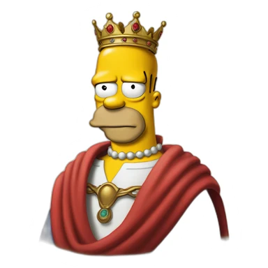 Half body portrait of homer simpson wearing a red cloth and a crown and sitting in a huge thorn sticker