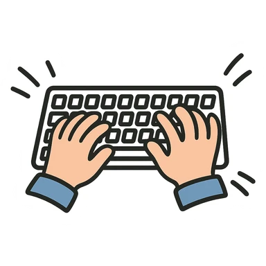flat toon style hands typing quickly with animated feel sticker