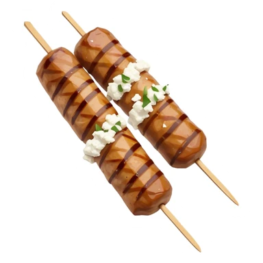 Souvlaki Cinematic Realistic Souvlaki Dish Emoji, depicted as skewered, grilled meat served with a side of crumbled feta cheese, rendered with rich textures and dynamic, appetizing lighting. sticker