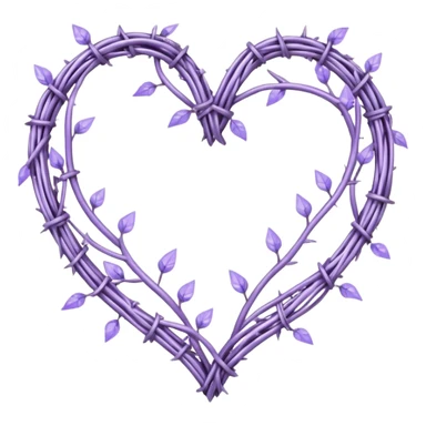 heart shape made out of barb wire vines with pastel lavenders border with crystals hanging  sticker