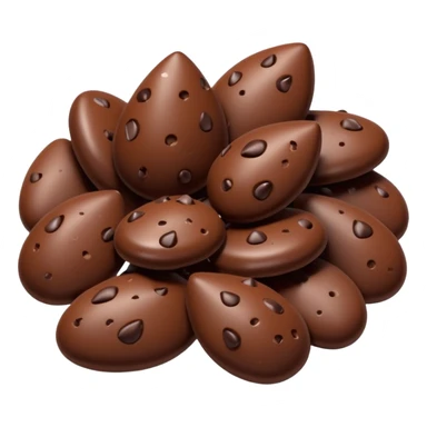 cluster of chocolate chips, scattered, teardrop shape, glossy dark brown, rounded point, subtle reflections, solid and dry, 3D clean style sticker