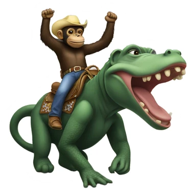 An chimp riding and alligator at the rodeo sticker