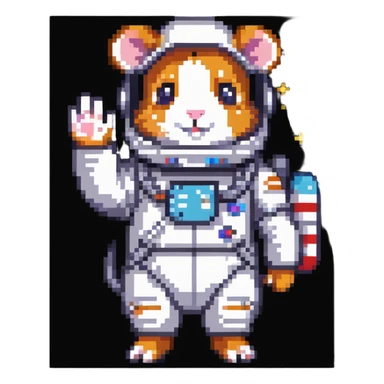space hamster in a spacesuit waving his hand sticker