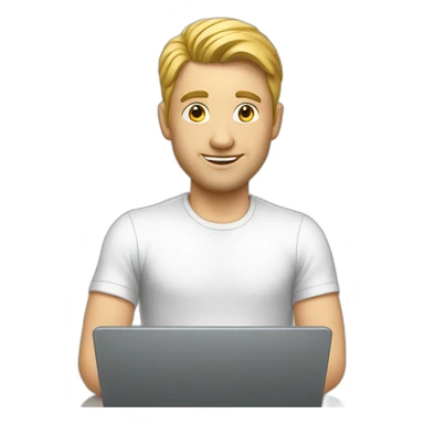 White man working with lap top sticker