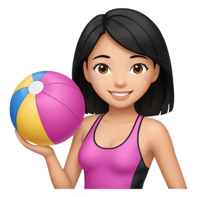 Hawaiian girl with black hair with pink highlights and a swimsuit, with beach ball sticker