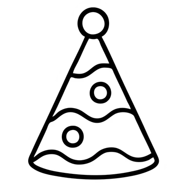 A conical birthday party hat with decorative patterns and a pom pom on top sticker