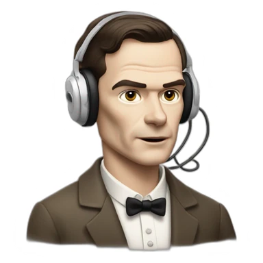 Alan Turing listening to an audiobook using iphone and an airpods sticker