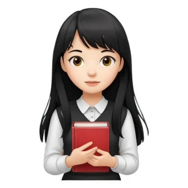 lecture girl with straight bangs fringe long black color hair 
with book and blackboard sticker