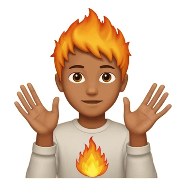 A boy with his entire hands made out of fire sticker