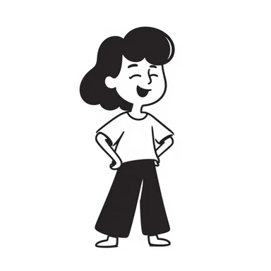 girl smiling, hands on hips, hand-drawn doodle style sticker