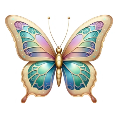 Pastel sparkly beige glittery iridescent rainbow transparent butterfly with detailed intricate patterns sticker