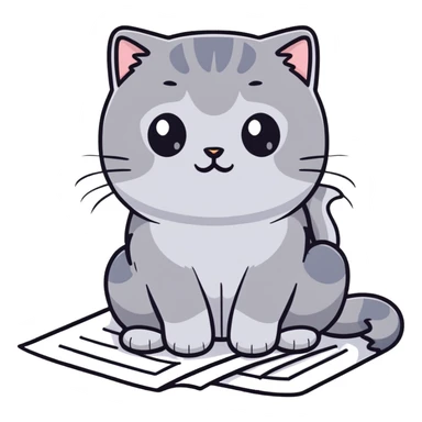 a gray Scottish fold cat sitting on a piece of paper sticker