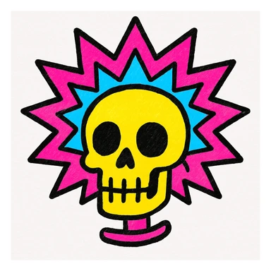 skull with a dramatic blast effect, stylized and eye-catching, bold and colorful sticker