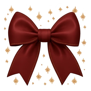 Change the sparkly pink bow with a soft gradient, stars, and gold outline to a burgundy color, keeping the gold outline and stars intact. The background should be transparent. sticker