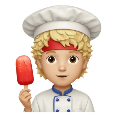 boy blonde curly hair, chef, eating ice pop sticker