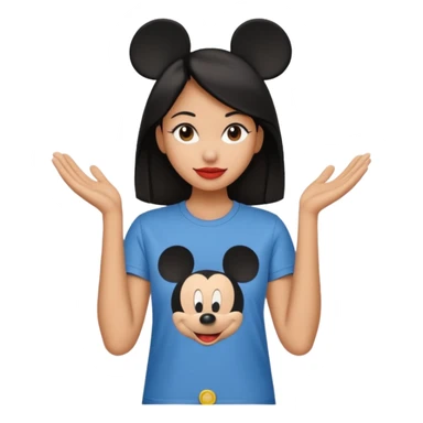 Dark haired women on her own with Mickey Mouse sticker