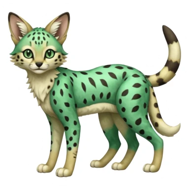 Epic complex detailed emerald-green dark-brown beige pastel realistic aesthetic-scenic-Fakémon-Sprigatito-Floragato-Meowscarada-Trico-Sergal-Serval-Vernid-creature (full body) sticker