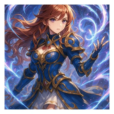 Guinevere from MLBB, magical energy effects, elegant armor, anime-inspired style sticker