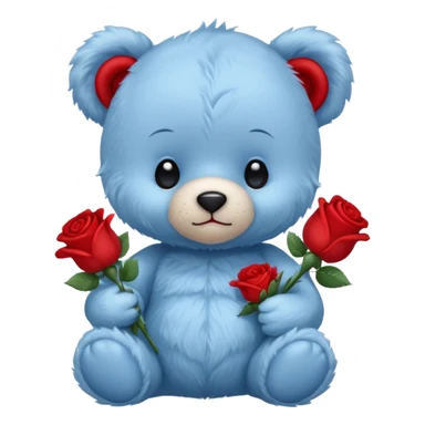 cute blue baby teddy bear holding roses  sticker