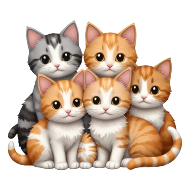 6 tiny kittens cuddling together all different colours, the first one is grey and white, the second is ginger and white and the third is brown tabby and white sticker