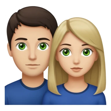A girl with green eyes and dark hair with her boyfriend with light brown eyes and dark blonde hair and a cavanhaque sticker