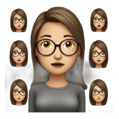 Upset, white women, brunette with highlights, big round glasses sticker