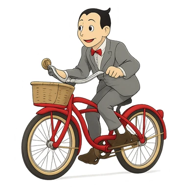 ghibli style Pee-wee Herman on a red bicycle sticker