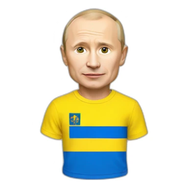 miniature putin wears ukrainian flag t shirt sticker