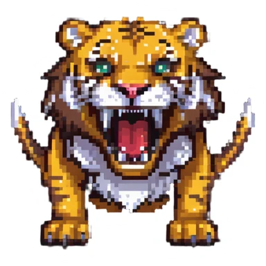 saber-toothed tiger with extremely small body and enormously exaggerated fangs, tiny creature with giant teeth that are much bigger than its whole body sticker