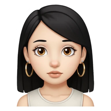 Franja, cabelo preto,cor de pele branca,pirceng de argolinha no nariz,olhos grandes castanhos sticker