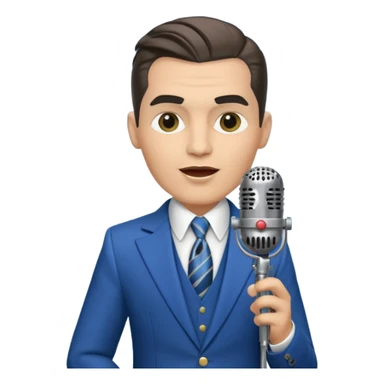 cinematic realistic - musician Falco sings on a retro antique microphone sticker