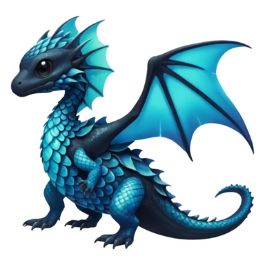 Multicolored dark shiny bioluminescent glowing black and cyan and blue gloomy spooky cute adorable scales-covered pretty cool elegant realistic abyssal exotic Fakémon-Pokémon-Trico-creature, full body sticker