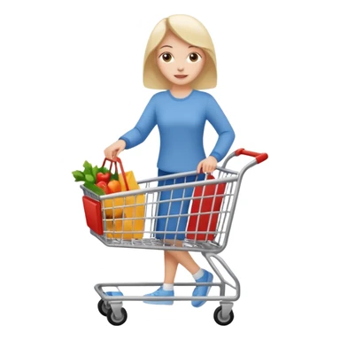 A woman pushing a shopping cart sticker