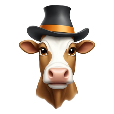 A face of cow with a university hat sticker