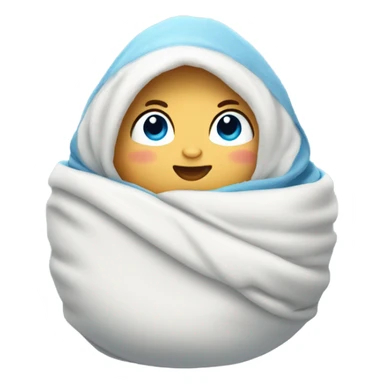 Swaddle Infant blue eyes fair skin in blanket with penguins sticker