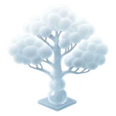 one tree with many branches, trunk made of small very bright white fluffy convex clouds, matte glass style sticker