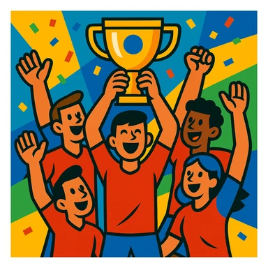 team celebrating with trophy sticker