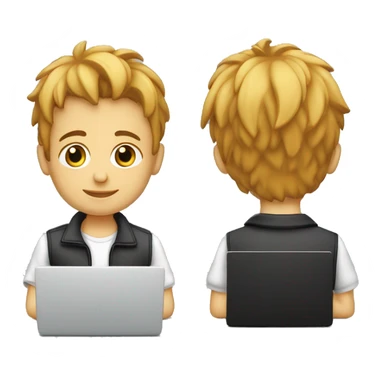 niño blanco de piel y pelo rubio con laptop sticker