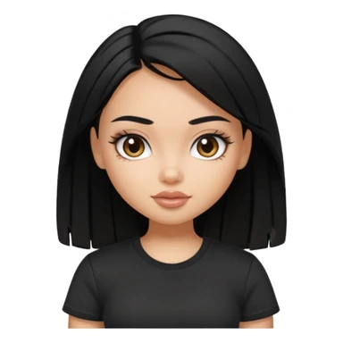 a pretty bratz girl with straight black hair wearing a black tshirt sticker