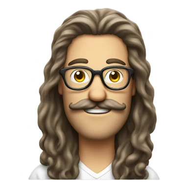 Long haired guy with big moustache and thin glasses giving a thumbs up sticker