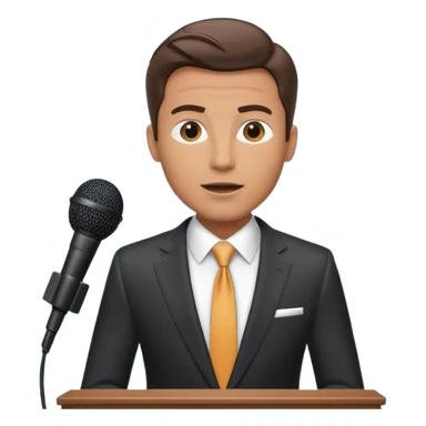 A man speaks into a microphone, and there is a prompter screen in front of him. sticker