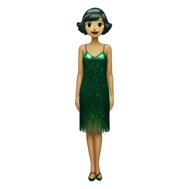 Just a dress, no person. One dark green sparkly flapper style dress with thin straps sticker