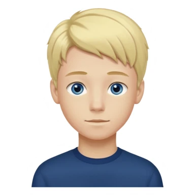 A portrait of a 14-year-old boy, he's got fair blond and yellowish ivy league hair, fair skin and blue eyes. he's wearing a dark blue longsleeve. he's calm. sticker