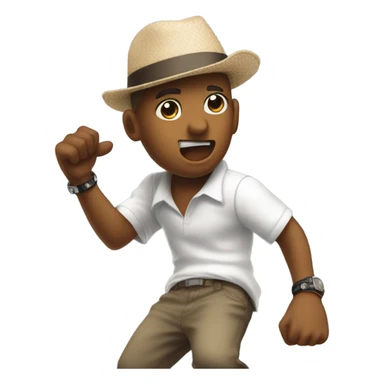 B-boy with Kangol panama hat showing a bite move sticker