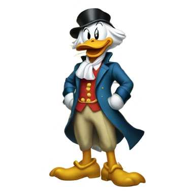 a slim successful looking scrooge mcduck standing atop a pile of money sticker