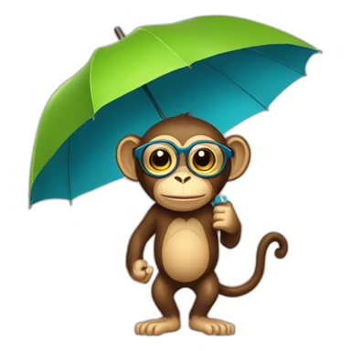 Monkey with spectacles and umbrella with tree sticker