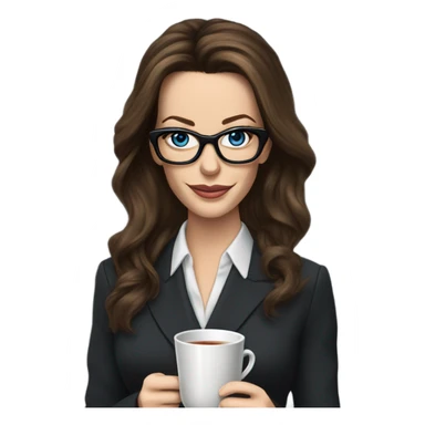 Realistic Kate Beckinsale blue eyes wearing glasses in a business dress drinking a cup of tea  sticker
