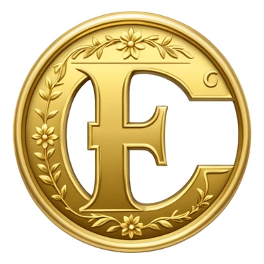 Currency symbol for the money "Fcoins" letter F in gold sticker
