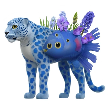Snow-Leopard-Blue-Tang-Fish-Hyacinth-Macaw-fusion-hybrid-animal-creature, full body sticker